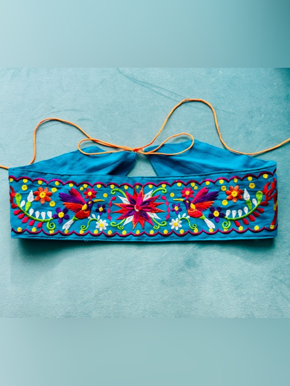 Vibrant Turquoise and multicoloured Embroidered handmade Mexican belt